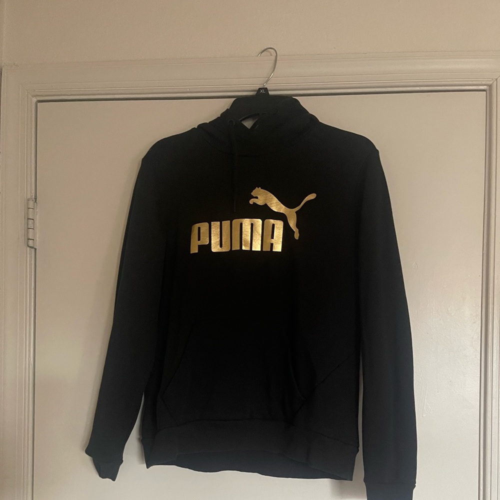 EUC PUMA Women’s Black Hoodie with Gold Logo